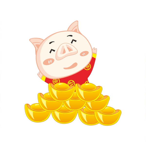 新年猪2春节过年大红色系卡通PNG免抠图