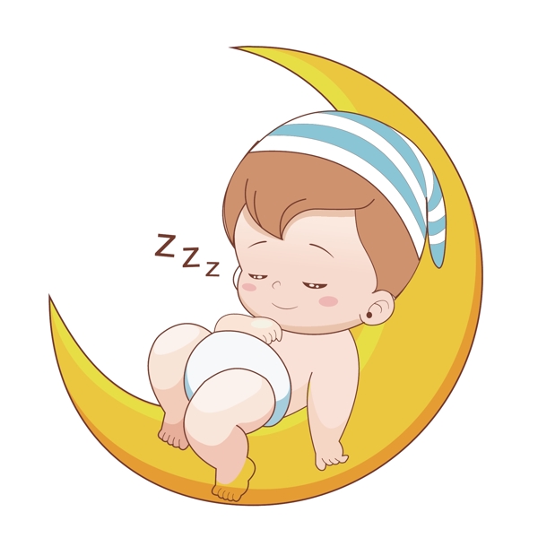 在月亮上睡觉的小男孩图片