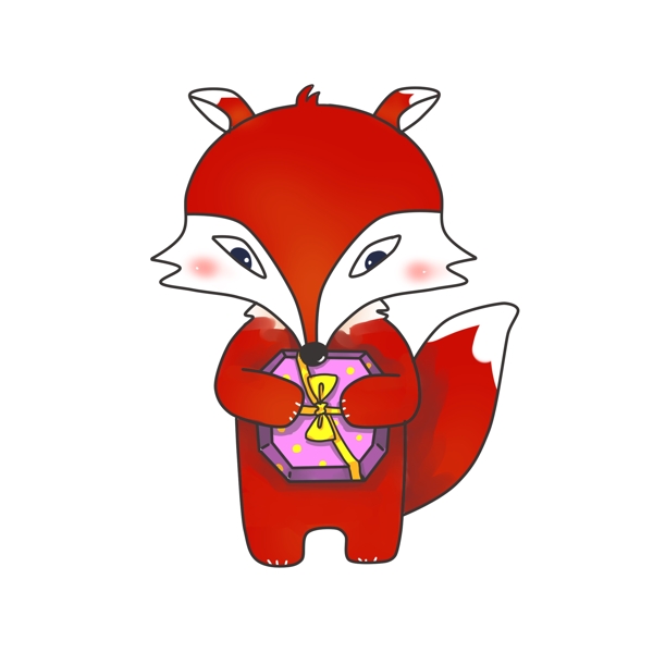 红色的狐狸抱礼物可商用