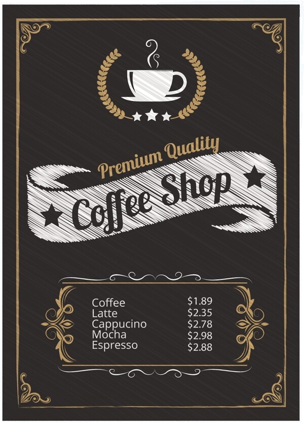 国外咖啡店价格牌模板