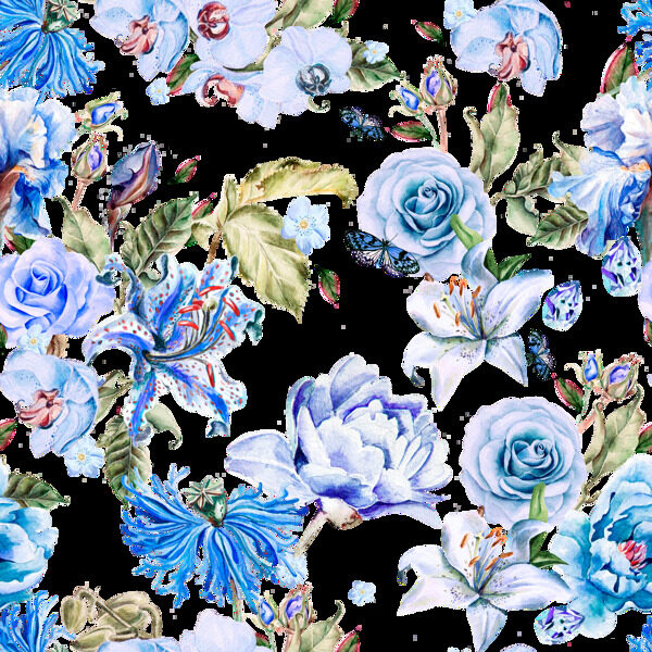 蓝色精美花卉卡通透明素材