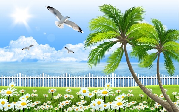 椰树海鸥花卉