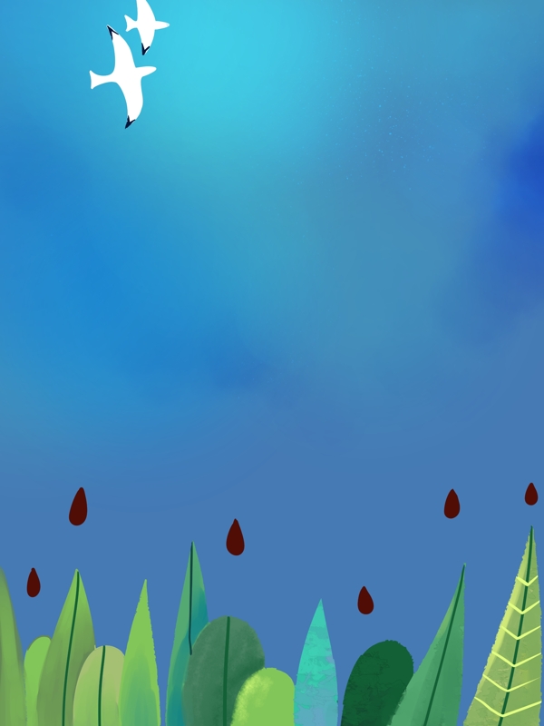 蓝色夏季花丛海鸥背景素材