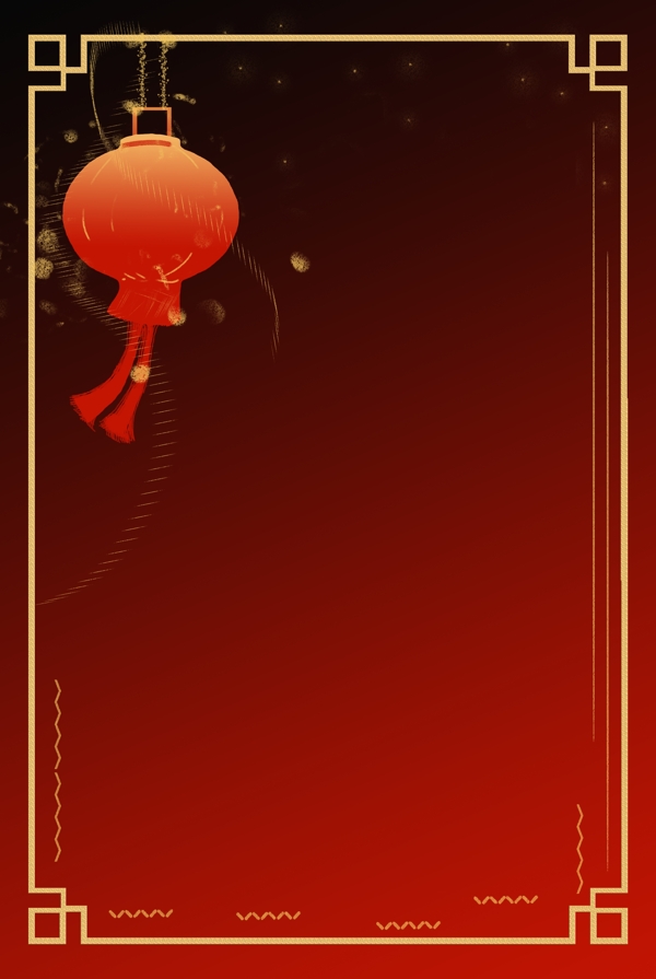 新年创意烫金喜庆红色灯笼手绘装饰边框