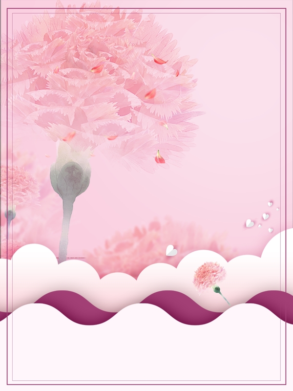 剪纸风粉色花朵母亲节背景素材