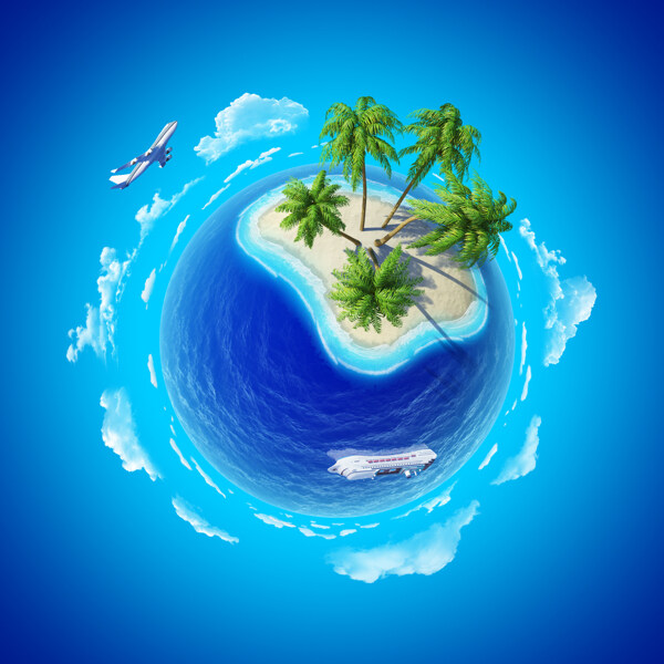 蓝色海洋地球椰子背景图片