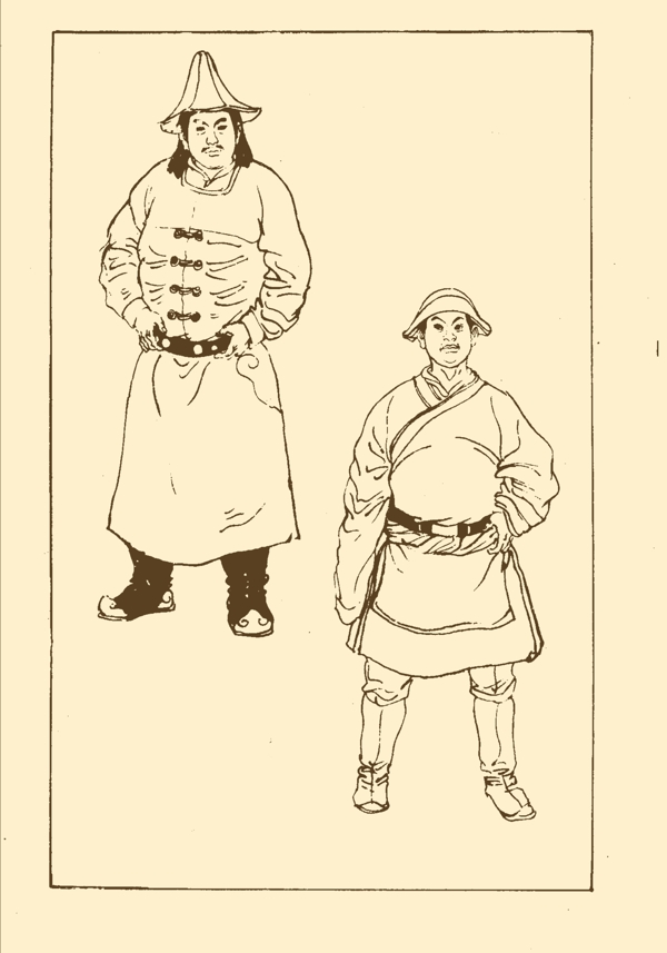 白描元代蒙古族男女服饰