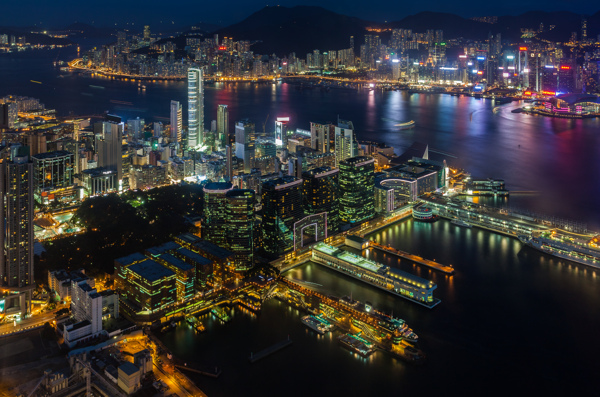 香港维多利亚港夜景全图片