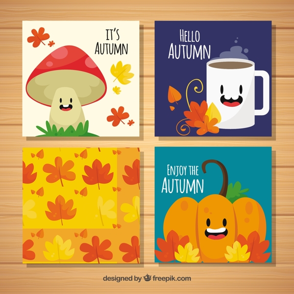 卡片收集笑脸秋天的元素
