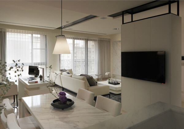现代时尚雅致客厅白色背景墙室内装修效果图