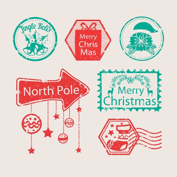 邮戳样式的圣诞节标签