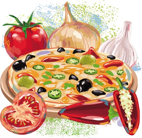 美味蔬菜和披萨矢量素材