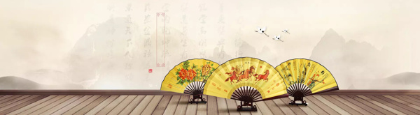 中国风复古扇子banner背景