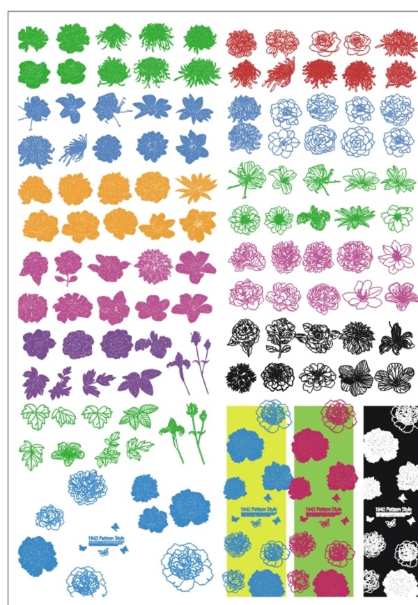 矢量花纹花卉线描图片