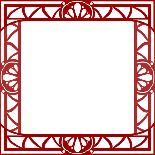 中国红剪纸手绘简约文艺清新边框透明底png图