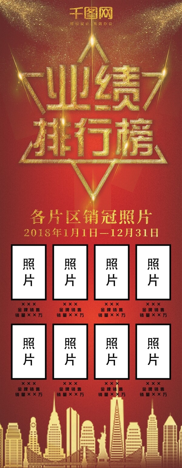 原创红金简约业绩排行榜展架