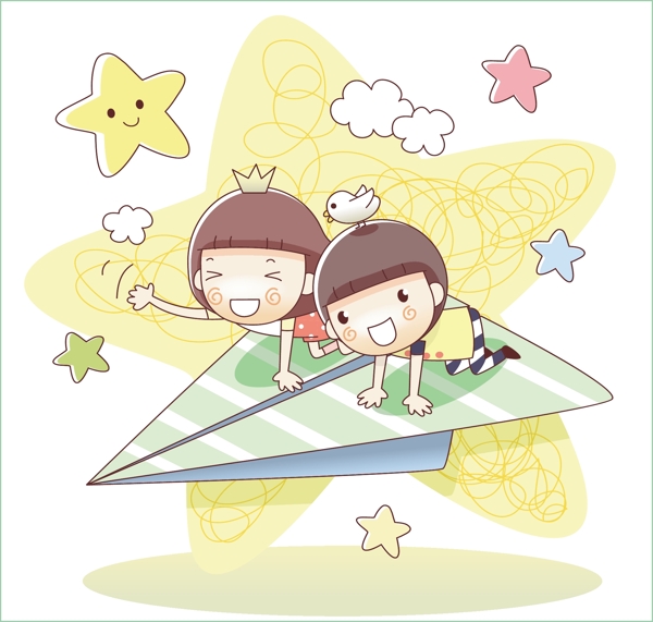 纸飞机的卡通儿童