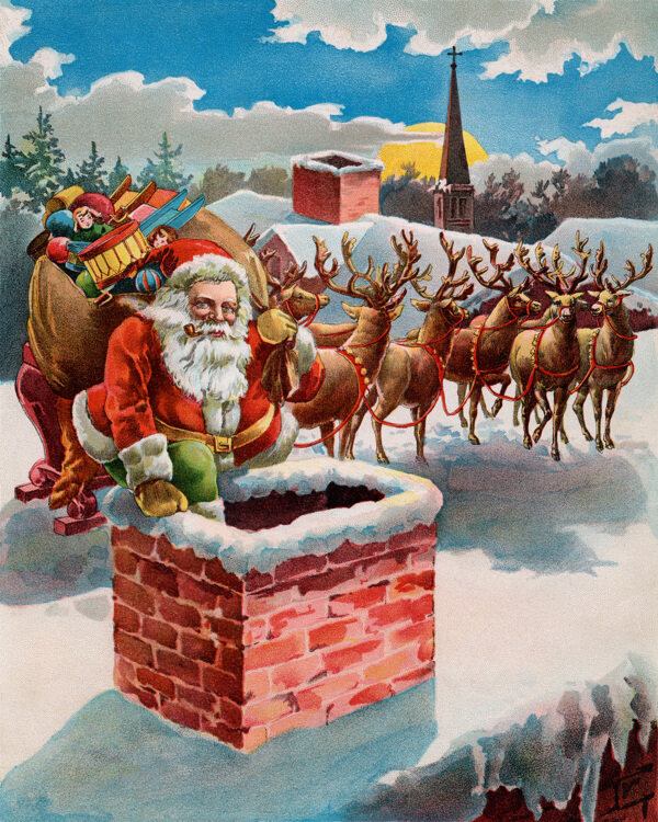钻进烟囱的圣诞老人图片