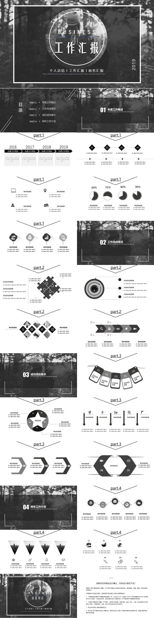 2019黑色简约工作汇报PPT模板