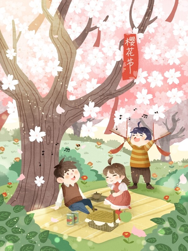 唯美清新日本樱花节之朋友聚会喝酒唱歌开心
