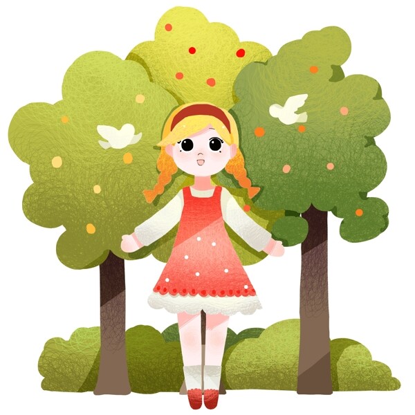 植树节可爱的小女孩插画