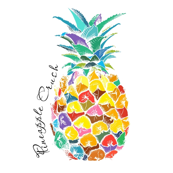 创意彩色手绘菠萝插画