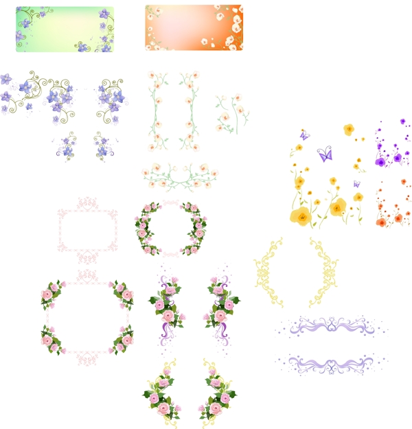 韩国花纹矢量花草边框