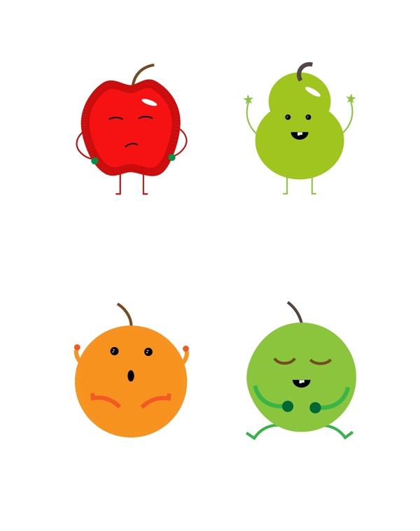 水果人物卡通元素AI矢量图苹果橘子梨