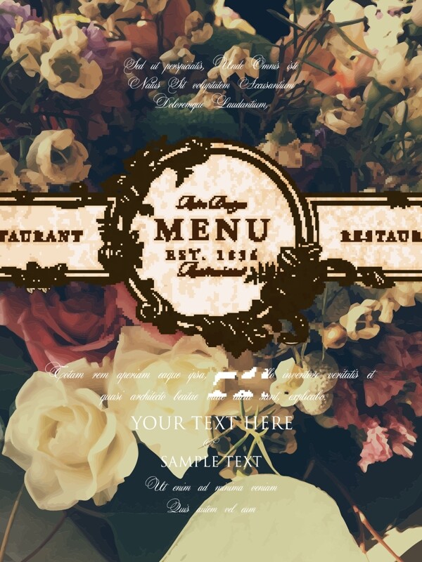 复古花朵背景餐厅菜单封面设计矢量素材