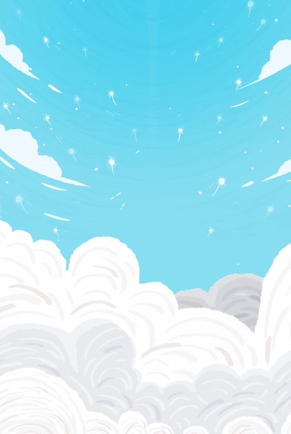 蓝色天空插画卡通云朵背景素材