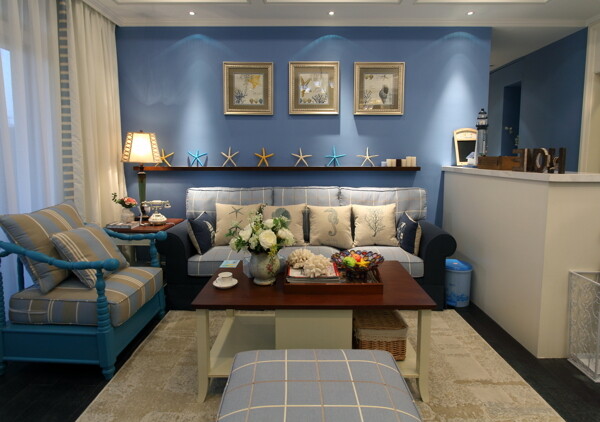 地中海蓝色凋客厅装修效果图