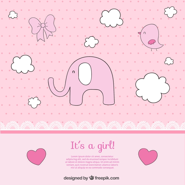 粉色大象迎婴派对贺卡图片