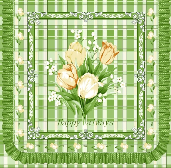 绿色花卉方巾