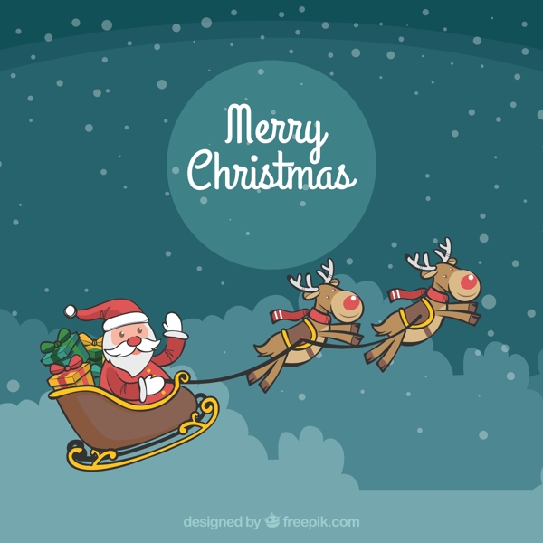 彩色圣诞老人和驯鹿车矢量素材