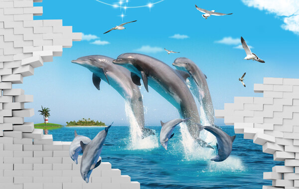 3D海豚海景图