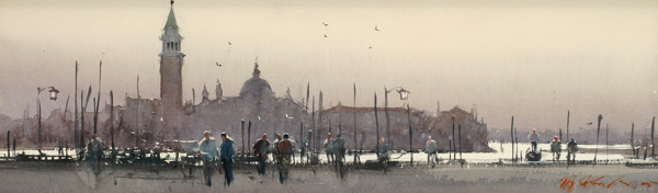 冬天城市广场油画图片