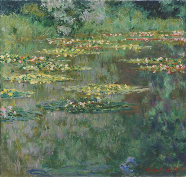 绿色水池花池莫奈油画图片