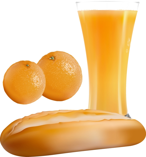 卡通面包橙子果汁元素