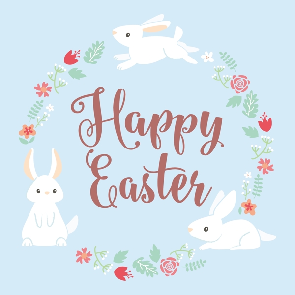 复活节快乐兔子和花卉框架