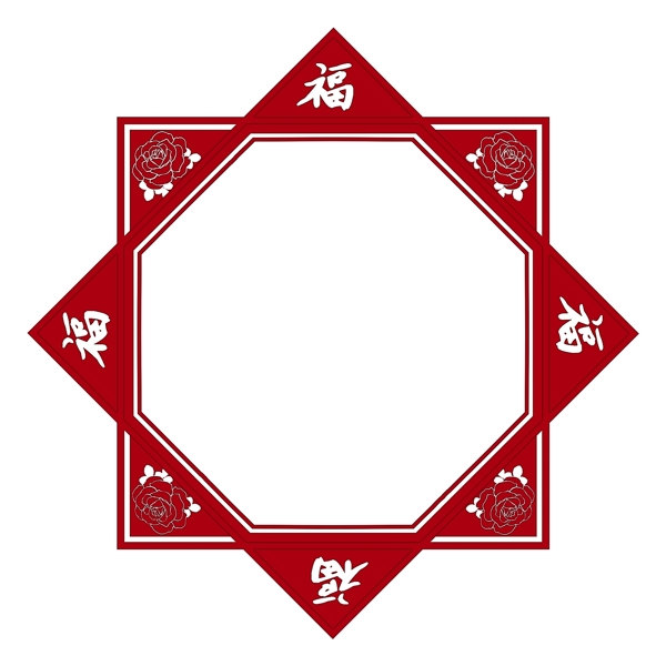 八角形中国风古典红色边框PNG素材
