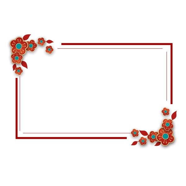 方形红色喜庆中国风花卉植物古风边框