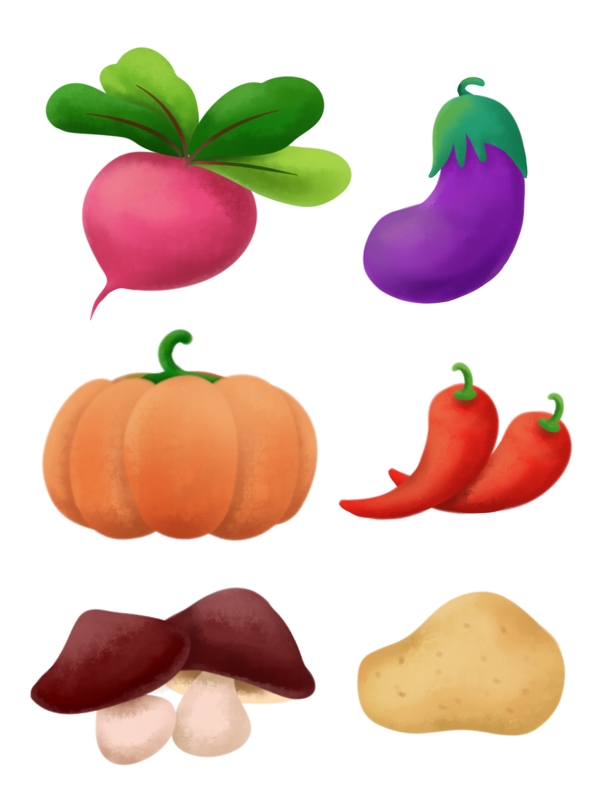 简约手绘蔬菜卡通可爱萝卜辣椒可商用元素