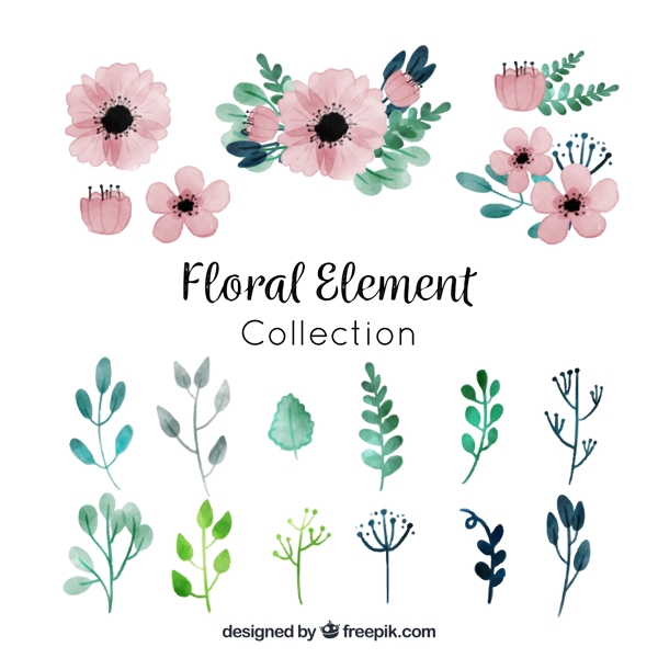 18款彩绘花卉和树叶矢量素材
