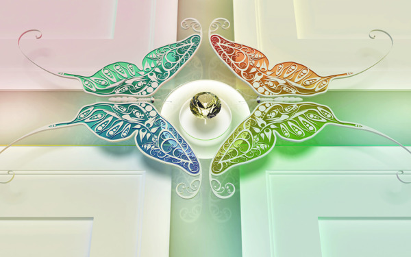蝴蝶水晶色彩绚烂3D三维立体科幻广告电脑设计图片