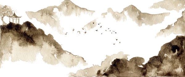 中国古风手绘飞鸟山水