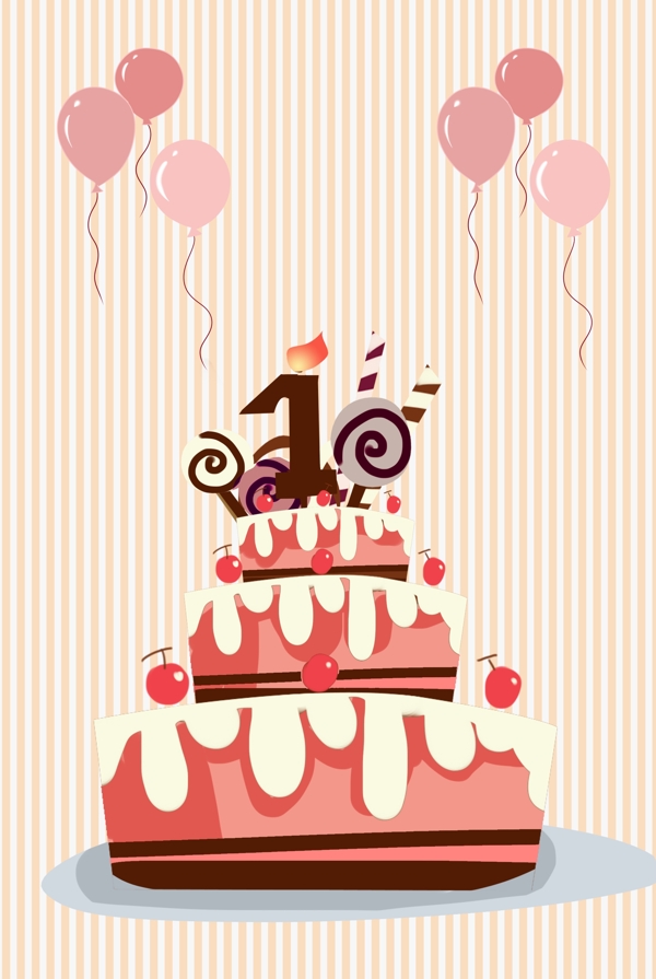 生日蛋糕蜡烛气球生日派对海报背景素材