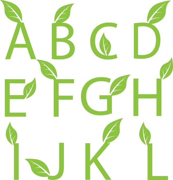 清新绿叶装饰字体矢量素材