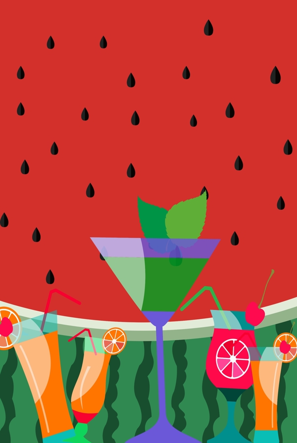 西瓜狂欢果汁海报背景图