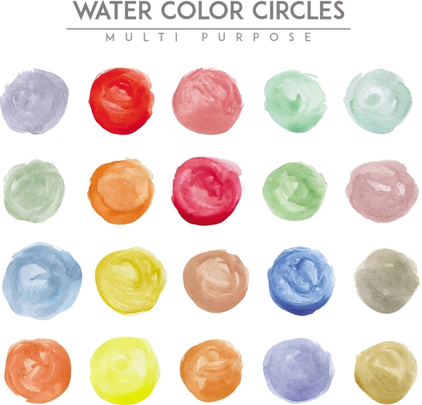 各种彩色水彩笔触圆点图标集合