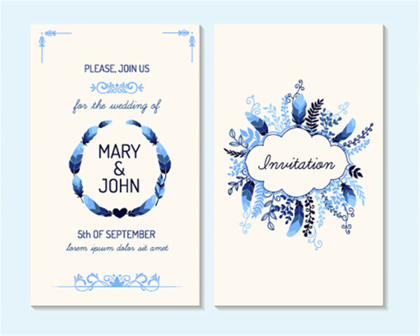 蓝色植物花朵婚礼贺卡图片